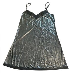 Victoria’s Secret Metallic Lace Trim Slip Chemise Small Gunmetal Black